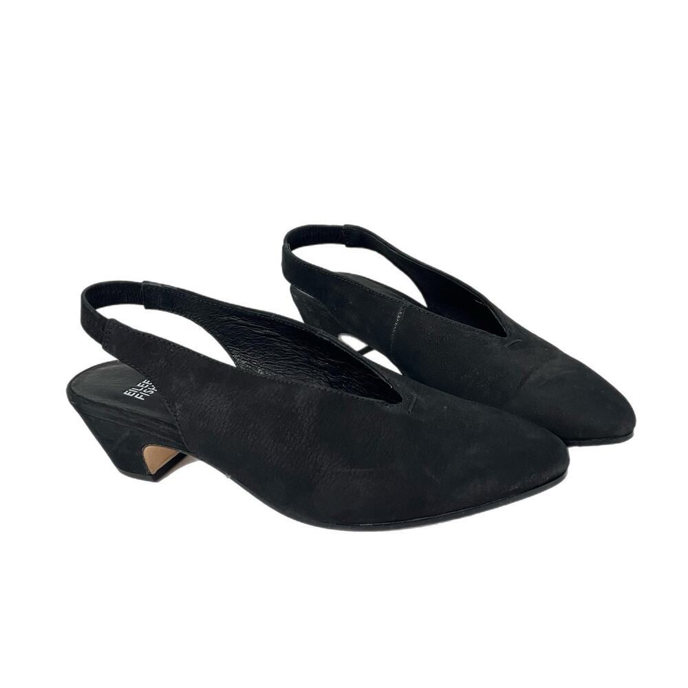 Eileen Fisher Gatwick Black Nubuck Slingback Block Heel Pumps Size 7.5 Career